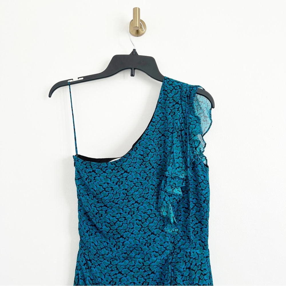 Karina Grimaldi Revolve Tana One Shoulder Ruched Mini Dress Teal Size XS - Picture 3 of 13